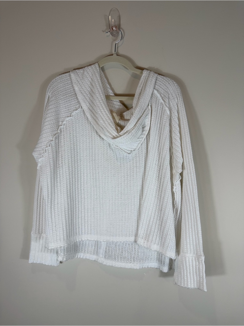 We The Free White Cowl Neck Waffle-Knit Top Size Medium